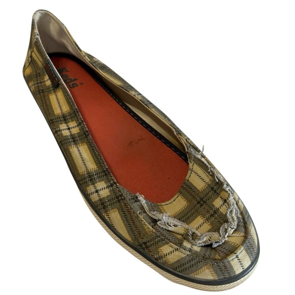 Keds Buttercup Plaid Mini Canvas Ivory Gray Cushion Slip On Flat Shoes Size 7.5